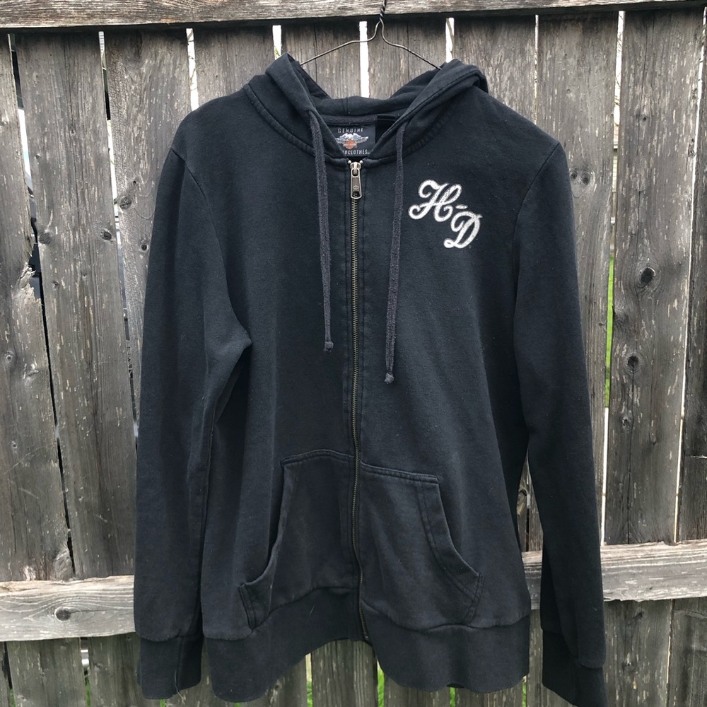 Harley-Davidson Black Zip Hoodie with White HD Script